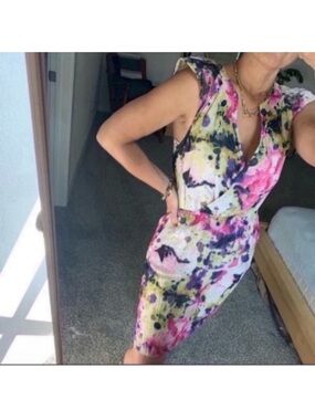 Nordstrom Silk Cotton TIE DYE faux wrap mini dress Sz M jack & ginger